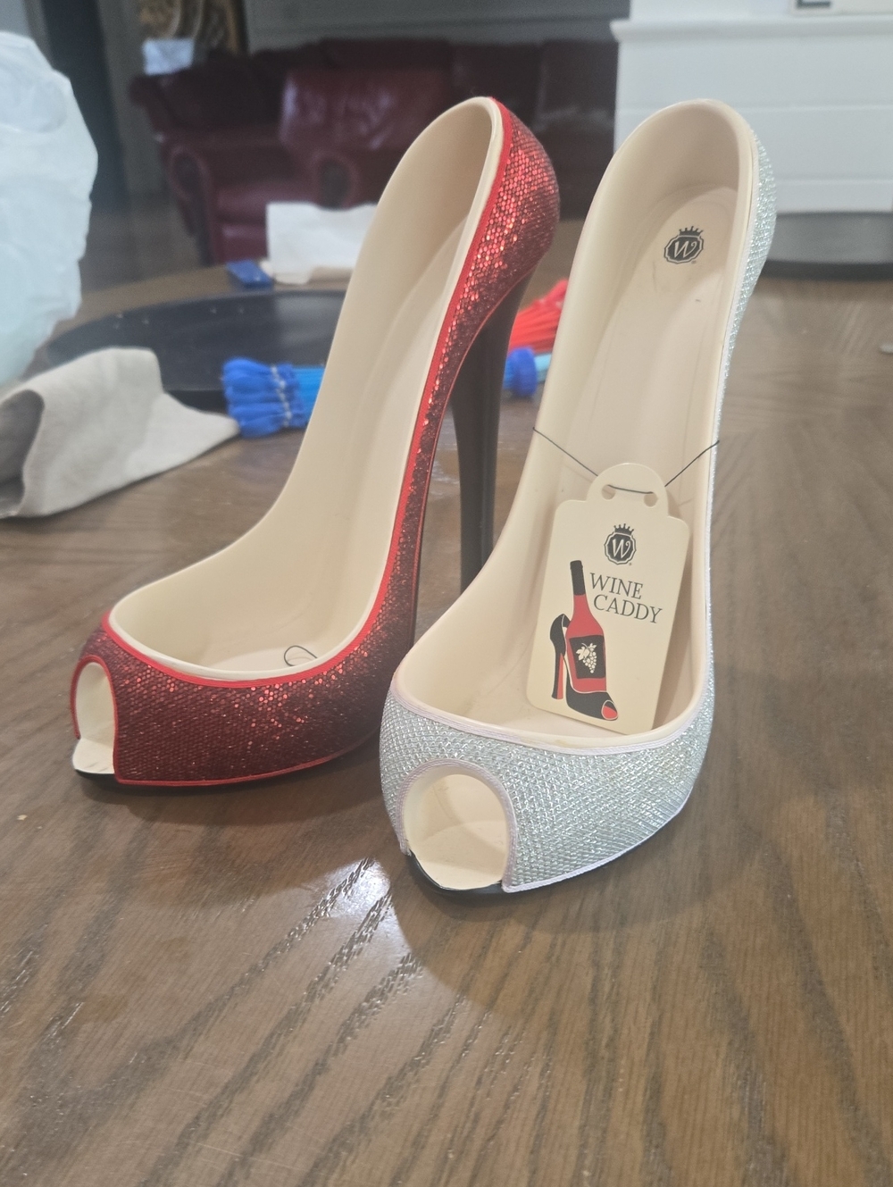 Women's Glitter Peep-Toe High Heel Pump - Red & Silver